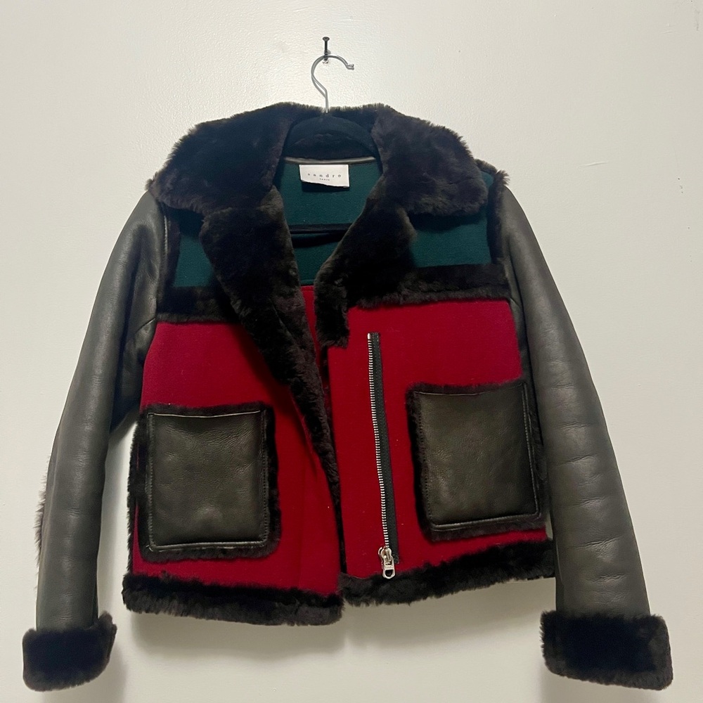 Sandro Leather and wool Jacket